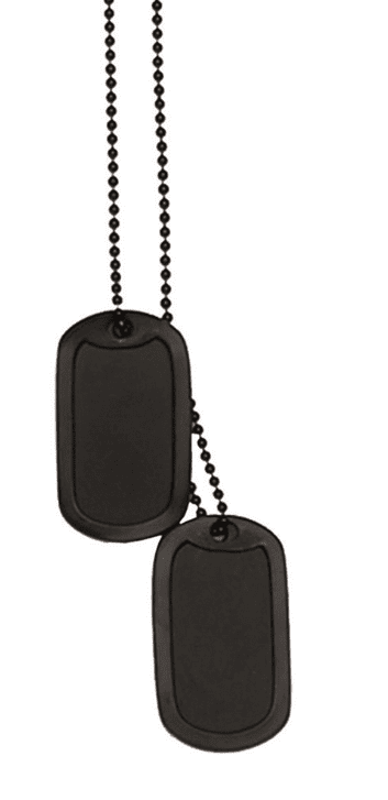 Mil-Tec známka osobní US komplet černá Dog Tag na krk černý  Obsahuje 2ks známky + 2ks řetízek + 2 ks gumičky.  Provedení černé.