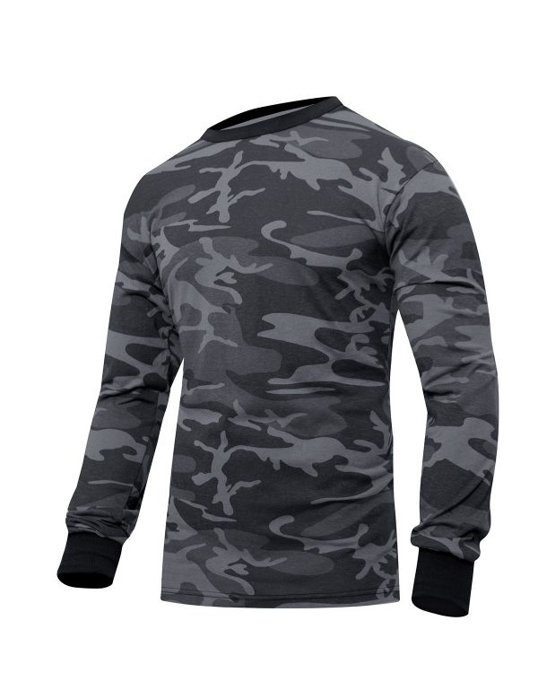 ROTHCO tričko s dlouhým rukávem Black camo XXXL Kvalitní army tričko s dlouhým rukávem v kamuflážním provedení od firmy Rothco. K dostání v různých klasických i moderních maskovacích vzorech