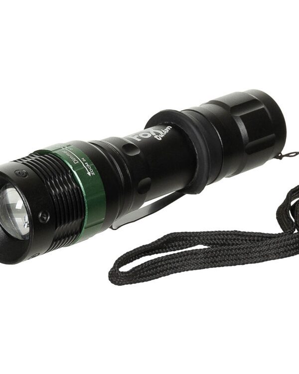 MFH baterka Tactical 1 bílá LED se 3 režimy svícení nepřetržité světlo se 2 úrovněmi jasu stroboskop změna režimu klepnutím na tlačítko funkce zaostření praktické robustní hliníkové pouzdro odšroubovatelný konec rukojeti s popruhem na ruku spona na opasek odolnost proti stříkající vodě jas: 180 lumenů dosah světla: cca 300 m doba svícení: cca 8 hodin napájení: 3 AAA baterie (nejsou součástí balení) délka: cca 13