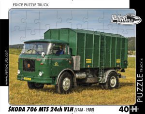 puzzle Truck Škoda 706 MTS 24ch VLH-40 dílků PUZZLE TRUCK 04 - ŠKODA 706 MTS 24CH VLH (1968 - 1988) 40 DÍLKŮ   Rozměry deskového puzzle: 37 cm x 29 cm Materiál: originál puzzle lepenka o síle 2 mm Rozměry balení: 37 cm x 29 cm Rozměry jednotlivých dílků: cca 4 x 5 cm Počet dílků: 40   Nevhodné pro děti do 3 let!!!  Sběratelská série EDICE RETRO-AUTA -TRUCK. Puzzle z této edice jsou nejen ideálním dárkem pro všechny automobilové nadšence