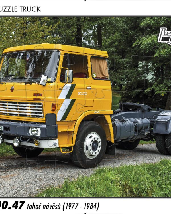 puzzle Truck Liaz100.47 tahač návěsů-40 dílků PUZZLE TRUCK 08 - LIAZ 100.47 TAHAČ NÁVĚSŮ (1977 - 1984) 40 DÍLKŮ   Rozměry deskového puzzle: 37 cm x 29 cm Materiál: originál puzzle lepenka o síle 2 mm Rozměry balení: 37 cm x 29 cm Rozměry jednotlivých dílků: cca 4 x 5 cm Počet dílků: 40   Nevhodné pro děti do 3 let!!!  Sběratelská série EDICE RETRO-AUTA -TRUCK. Puzzle z této edice jsou nejen ideálním dárkem pro všechny automobilové nadšence