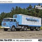 puzzle Truck Škoda 706 RTTN s návěsěm Orličan N12CH-dílků PUZZLE TRUCK 10 - ŠKODA 706 RTTN (1960 - 1980) S NÁVĚSEM ORLIČAN N12CH 40 DÍLKŮ   Rozměry deskového puzzle: 37 cm x 29 cm Materiál: originál puzzle lepenka o síle 2 mm Rozměry balení: 37 cm x 29 cm Rozměry jednotlivých dílků: cca 4 x 5 cm Počet dílků: 40   Nevhodné pro děti do 3 let!!!  Sběratelská série EDICE RETRO-AUTA -TRUCK. Puzzle z této edice jsou nejen ideálním dárkem pro všechny automobilové nadšence