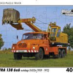 puzzle Truck Tatra 138 6x6 autobagr D-032a-40 dílků PUZZLE TRUCK 11 - TATRA 138 6X6 AUTOBAGR D-032A (1959 - 1972) 40 DÍLKŮ   Rozměry deskového puzzle: 37 cm x 29 cm Materiál: originál puzzle lepenka o síle 2 mm Rozměry balení: 37 cm x 29 cm Rozměry jednotlivých dílků: cca 4 x 5 cm Počet dílků: 40   Nevhodné pro děti do 3 let!!!  Sběratelská série EDICE RETRO-AUTA -TRUCK. Puzzle z této edice jsou nejen ideálním dárkem pro všechny automobilové nadšence