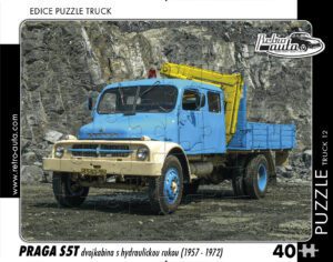 puzzle Truck Praga S5T dvojkabina s hydraulickou rukou-40 dílků PUZZLE TRUCK 12 - PRAGA S5T DVOJKABINA S HYDRAULICKOU RUKOU (1957-1972) 40 DÍLKŮ   Rozměry deskového puzzle: 37 cm x 29 cm Materiál: originál puzzle lepenka o síle 2 mm Rozměry balení: 37 cm x 29 cm Rozměry jednotlivých dílků: cca 4 x 5 cm Počet dílků: 40   Nevhodné pro děti do 3 let!!!  Sběratelská série EDICE RETRO-AUTA -TRUCK. Puzzle z této edice jsou nejen ideálním dárkem pro všechny automobilové nadšence