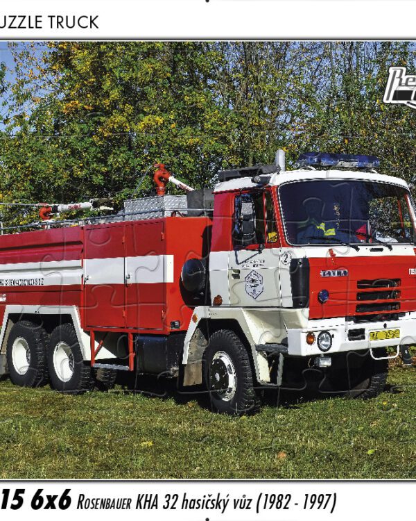 puzzle Truck Tatra 815 6x6 Rosenbauer KHA 32 hasičský vůz-40 dílků PUZZLE TRUCK 15 - TATRA 815 6X6 ROSENBAUER KHA 32 HASIČSKÝ VŮZ (1982 - 1997) 40 DÍLKŮ   Rozměry deskového puzzle: 37 cm x 29 cm Materiál: originál puzzle lepenka o síle 2 mm Rozměry balení: 37 cm x 29 cm Rozměry jednotlivých dílků: cca 4 x 5 cm Počet dílků: 40   Nevhodné pro děti do 3 let!!!  Sběratelská série EDICE RETRO-AUTA -TRUCK. Puzzle z této edice jsou nejen ideálním dárkem pro všechny automobilové nadšence