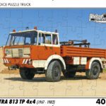 puzzle Truck Tatra 813 TP 4x4-40 dílků PUZZLE TRUCK 25 - TATRA 813 TP 4X4 (1967 - 1982) 40 DÍLKŮ   Rozměry deskového puzzle: 37 cm x 29 cm Materiál: originál puzzle lepenka o síle 2 mm Rozměry balení: 37 cm x 29 cm Rozměry jednotlivých dílků: cca 4 x 5 cm Počet dílků: 40   Nevhodné pro děti do 3 let!!!  Sběratelská série EDICE RETRO-AUTA -TRUCK. Puzzle z této edice jsou nejen ideálním dárkem pro všechny automobilové nadšence