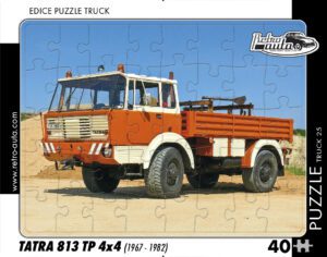 puzzle Truck Tatra 813 TP 4x4-40 dílků PUZZLE TRUCK 25 - TATRA 813 TP 4X4 (1967 - 1982) 40 DÍLKŮ   Rozměry deskového puzzle: 37 cm x 29 cm Materiál: originál puzzle lepenka o síle 2 mm Rozměry balení: 37 cm x 29 cm Rozměry jednotlivých dílků: cca 4 x 5 cm Počet dílků: 40   Nevhodné pro děti do 3 let!!!  Sběratelská série EDICE RETRO-AUTA -TRUCK. Puzzle z této edice jsou nejen ideálním dárkem pro všechny automobilové nadšence