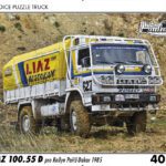 puzzle Truck Liaz 100.55 D pro Rallye Paříž-Dakar 1985-40 dílků PUZZLE TRUCK 27 - LIAZ 100.55 D PRO RALLYE PAŘÍŽ-DAKAR 1985 40 DÍLKŮ   Rozměry deskového puzzle: 37 cm x 29 cm Materiál: originál puzzle lepenka o síle 2 mm Rozměry balení: 37 cm x 29 cm Rozměry jednotlivých dílků: cca 4 x 5 cm Počet dílků: 40   Nevhodné pro děti do 3 let!!!  Sběratelská série EDICE RETRO-AUTA -TRUCK. Puzzle z této edice jsou nejen ideálním dárkem pro všechny automobilové nadšence