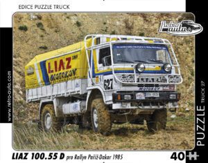 puzzle Truck Liaz 100.55 D pro Rallye Paříž-Dakar 1985-40 dílků PUZZLE TRUCK 27 - LIAZ 100.55 D PRO RALLYE PAŘÍŽ-DAKAR 1985 40 DÍLKŮ   Rozměry deskového puzzle: 37 cm x 29 cm Materiál: originál puzzle lepenka o síle 2 mm Rozměry balení: 37 cm x 29 cm Rozměry jednotlivých dílků: cca 4 x 5 cm Počet dílků: 40   Nevhodné pro děti do 3 let!!!  Sběratelská série EDICE RETRO-AUTA -TRUCK. Puzzle z této edice jsou nejen ideálním dárkem pro všechny automobilové nadšence