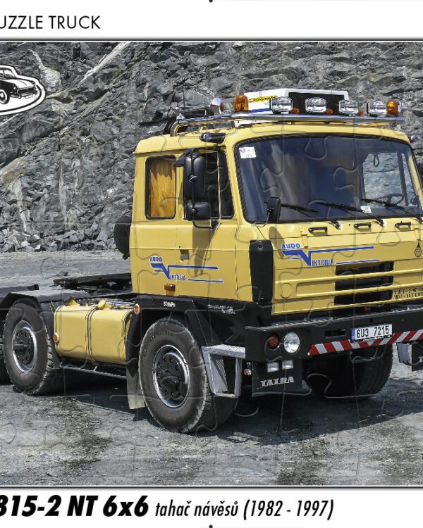 puzzle Truck Tatra 815-2 NT 6x6 tahač návěsů-40 dílků PUZZLE TRUCK 30 - TATRA 815-2 NT 6X6 TAHAČ NÁVĚSŮ (1982 - 1997) 40 DÍLKŮ   Rozměry deskového puzzle: 37 cm x 29 cm Materiál: originál puzzle lepenka o síle 2 mm Rozměry balení: 37 cm x 29 cm Rozměry jednotlivých dílků: cca 4 x 5 cm Počet dílků: 40   Nevhodné pro děti do 3 let!!!  Sběratelská série EDICE RETRO-AUTA -TRUCK. Puzzle z této edice jsou nejen ideálním dárkem pro všechny automobilové nadšence