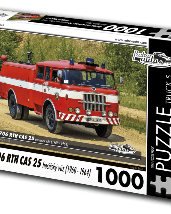 puzzle truck Škoda 706 RTH CAS 25 hasičský vůz-1000 dílků PUZZLE TRUCK 05 - ŠKODA 706 RTH CAS 25 HASIČSKÝ VŮZ (1960 - 1964) 1000 DÍLKŮ   Rozměry složeného puzzle: 660 x 470 mm Materiál: originál puzzle lepenka o síle 1