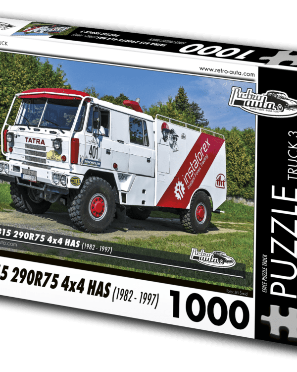 puzzle truck Tatra 815 290R75 4x4 HAS-1000 dílků PUZZLE TRUCK 03 - TATRA 815 290R75 4X4 HAS (1982 - 1997) 1000 DÍLKŮ   Rozměry složeného puzzle: 660 x 470 mm Materiál: originál puzzle lepenka o síle 1