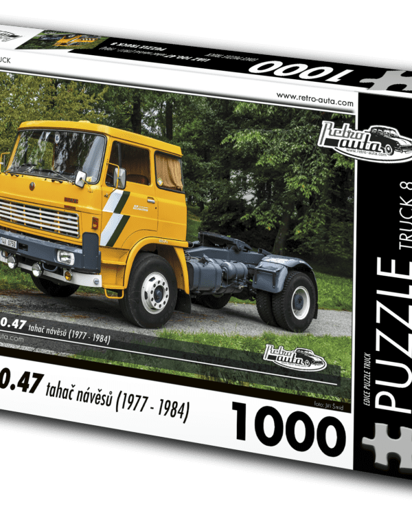 puzzle truck LIAZ 110.471 tahač návěsů-1000 dílků PUZZLE TRUCK 08 - LIAZ 100.47 TAHAČ NÁVĚSŮ (1977 - 1984) 1000 DÍLKŮ   Rozměry složeného puzzle: 660 x 470 mm Materiál: originál puzzle lepenka o síle 1