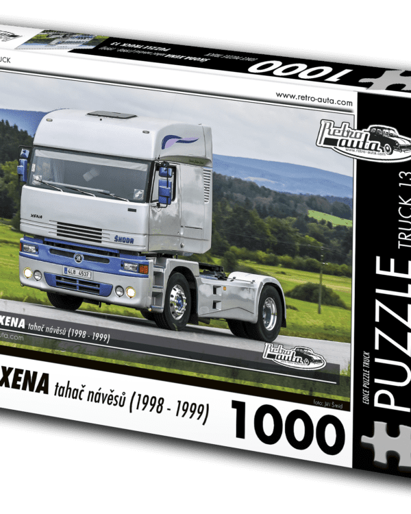 puzzle truck Škoda Xena tahač návěsů-1000 dílků PUZZLE TRUCK 13 - ŠKODA XENA TAHAČ NÁVĚSŮ (1998 - 1999) 1000 DÍLKŮ   Rozměry složeného puzzle: 660 x 470 mm Materiál: originál puzzle lepenka o síle 1