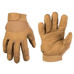 Mil-Tec rukavice Army coyote S rukavice Army coyote  Rukavice army gloves černé  velcro zapínání kombinace pružného materiálu a syntetické kůže krátký střih rukavic prsty mají po stranách malé otvory jako ventilaci rukavice mají univerzální využití do všech ročních období barva: černé   Materiál:   70% koženka 27% elastan 3% jiné vlákna údržba: ruční čištění výrobce: Mil-Tec   Velikostní tabulka:  rozměry (šířka ruky) S - 8 cm M - 9 cm L - 10 cm XL - 11 cm XXL - 12 cm