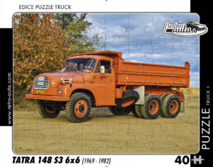 puzzle Truck Tatra 148 S3 6x6 (1969-1982)-40 dílků Rozměry deskového puzzle: 37 cm x 29 cm Materiál: originál puzzle lepenka o síle 2 mm Rozměry balení:37 cm x 29 cm Rozměry jednotlivých dílků: cca 4 x 5 cm Počet dílků:40 Nevhodné pro děti do 3 let!!!   Sběratelská série EDICE RETRO-AUTA -TRUCK. Puzzle z této edice jsou nejen ideálním dárkem pro všechny automobilové nadšence