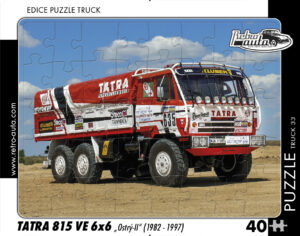 puzzle Truck Tatra 815 VE 6X6 ''Ostrý-II'' (1982-1997)-40 dílků Rozměry deskového puzzle: 37 cm x 29 cm Materiál: originál puzzle lepenka o síle 2 mm Rozměry balení:37 cm x 29 cm Rozměry jednotlivých dílků: cca 4 x 5 cm Počet dílků:40 Nevhodné pro děti do 3 let!!!   Sběratelská série EDICE RETRO-AUTA -TRUCK. Puzzle z této edice jsou nejen ideálním dárkem pro všechny automobilové nadšence