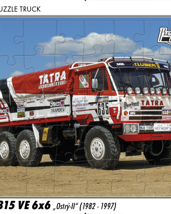 puzzle Truck Tatra 815 VE 6X6 ''Ostrý-II'' (1982-1997)-40 dílků Rozměry deskového puzzle: 37 cm x 29 cm Materiál: originál puzzle lepenka o síle 2 mm Rozměry balení:37 cm x 29 cm Rozměry jednotlivých dílků: cca 4 x 5 cm Počet dílků:40 Nevhodné pro děti do 3 let!!!   Sběratelská série EDICE RETRO-AUTA -TRUCK. Puzzle z této edice jsou nejen ideálním dárkem pro všechny automobilové nadšence