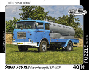 puzzle Truck Škoda 706 RTH cisternový automobil (1958-1975)-40 dílků Rozměry deskového puzzle: 37 cm x 29 cm Materiál: originál puzzle lepenka o síle 2 mm Rozměry balení:37 cm x 29 cm Rozměry jednotlivých dílků: cca 4 x 5 cm Počet dílků:40 Nevhodné pro děti do 3 let!!!   Sběratelská série EDICE RETRO-AUTA -TRUCK. Puzzle z této edice jsou nejen ideálním dárkem pro všechny automobilové nadšence