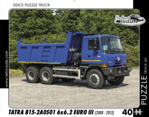 puzzle Truck Tatra 815-2A0S01 6x6.2 EURO III (2008-2013)-40 dílků Rozměry deskového puzzle: 37 cm x 29 cm Materiál: originál puzzle lepenka o síle 2 mm Rozměry balení:37 cm x 29 cm Rozměry jednotlivých dílků: cca 4 x 5 cm Počet dílků:40 Nevhodné pro děti do 3 let!!!   Sběratelská série EDICE RETRO-AUTA -TRUCK. Puzzle z této edice jsou nejen ideálním dárkem pro všechny automobilové nadšence