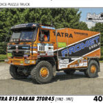 puzzle Truck Tatra 815 Dakar 2T0R45 (1982-1997)-40 dílků Rozměry deskového puzzle: 37 cm x 29 cm Materiál: originál puzzle lepenka o síle 2 mm Rozměry balení:37 cm x 29 cm Rozměry jednotlivých dílků: cca 4 x 5 cm Počet dílků:40 Nevhodné pro děti do 3 let!!!   Sběratelská série EDICE RETRO-AUTA -TRUCK. Puzzle z této edice jsou nejen ideálním dárkem pro všechny automobilové nadšence